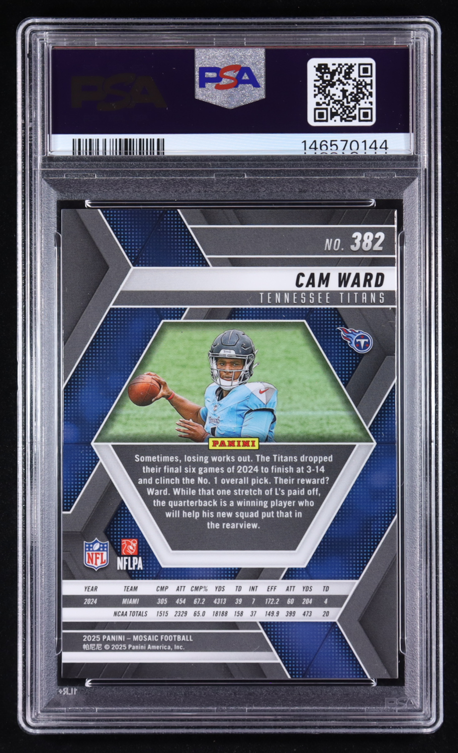 Cam Ward 2025 Panini Mosaic #382 RC (PSA 10) at PristineAuction.com Cam Ward 2025 Panini Mosaic #382 RC (PSA 10) at PristineAuction.com