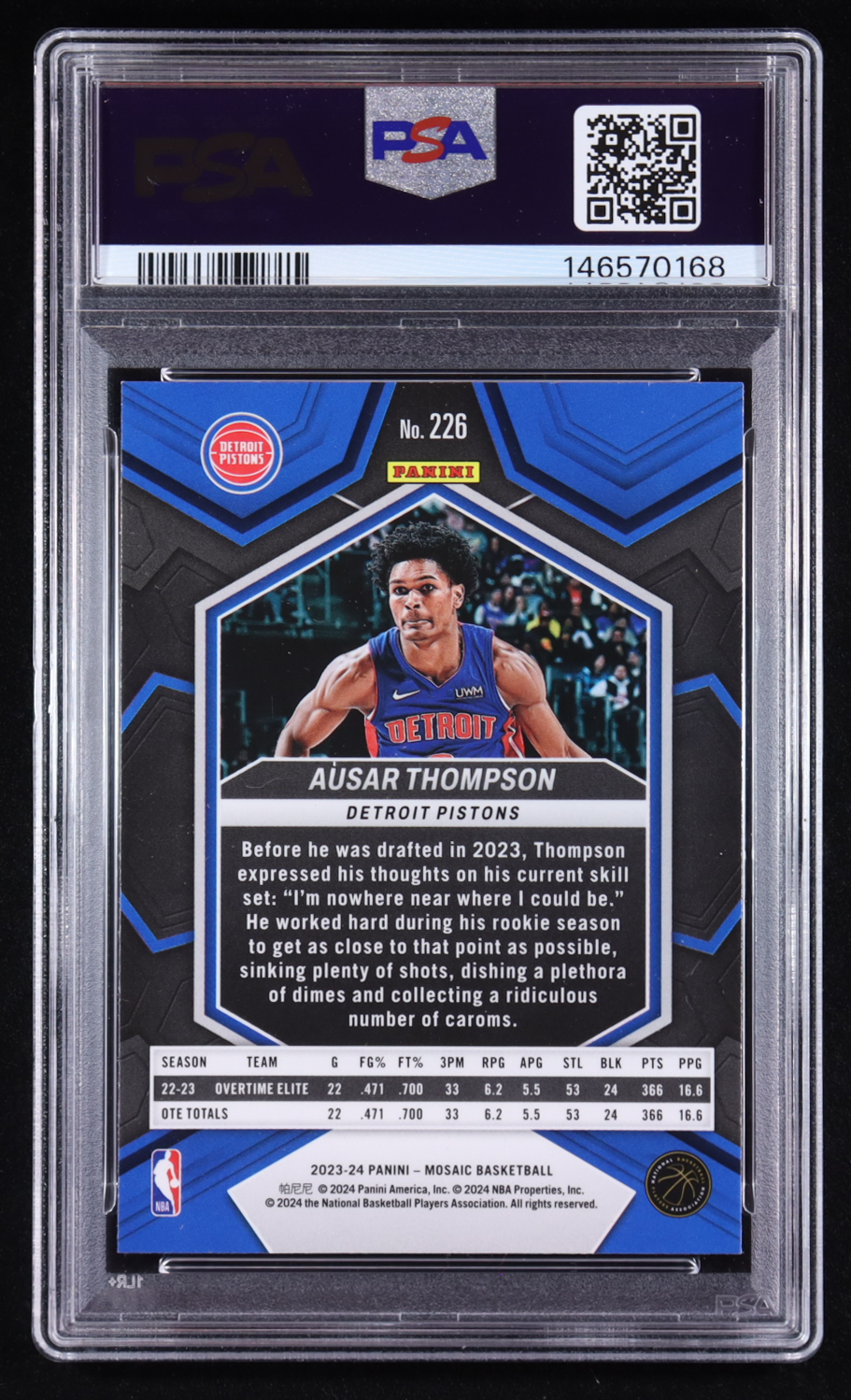 Ausar Thompson 2023-24 Panini Mosaic #226 RC (PSA 10) at PristineAuction.com Ausar Thompson 2023-24 Panini Mosaic #226 RC (PSA 10) at PristineAuction.com