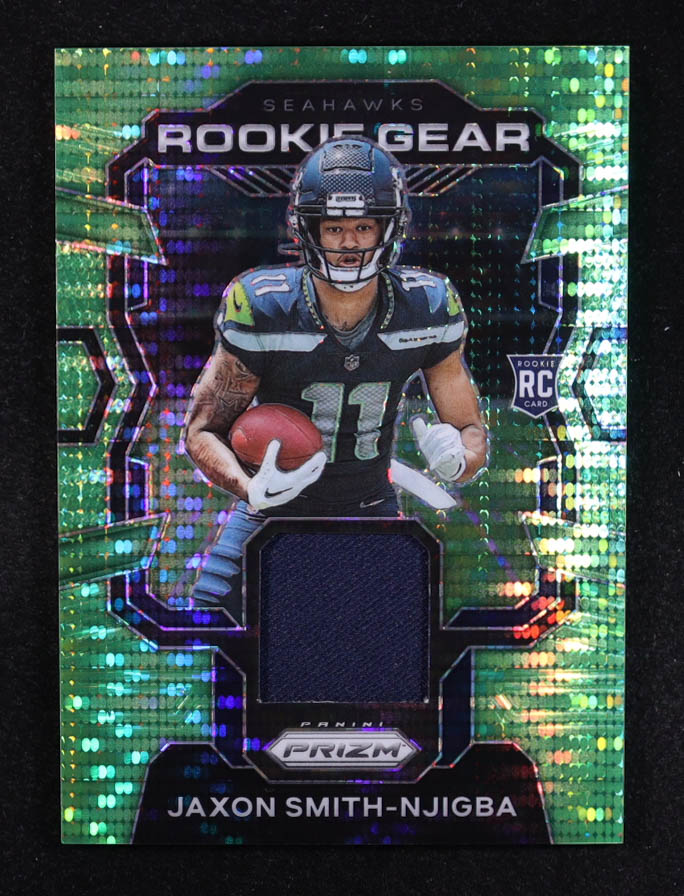 Jaxon Smith-Njigba 2023 Panini Prizm Rookie Gear Prizms Neon Green Pulsar #11 RC at PristineAuction.com Jaxon Smith-Njigba 2023 Panini Prizm Rookie Gear Prizms Neon Green Pulsar #11 RC at PristineAuction.com