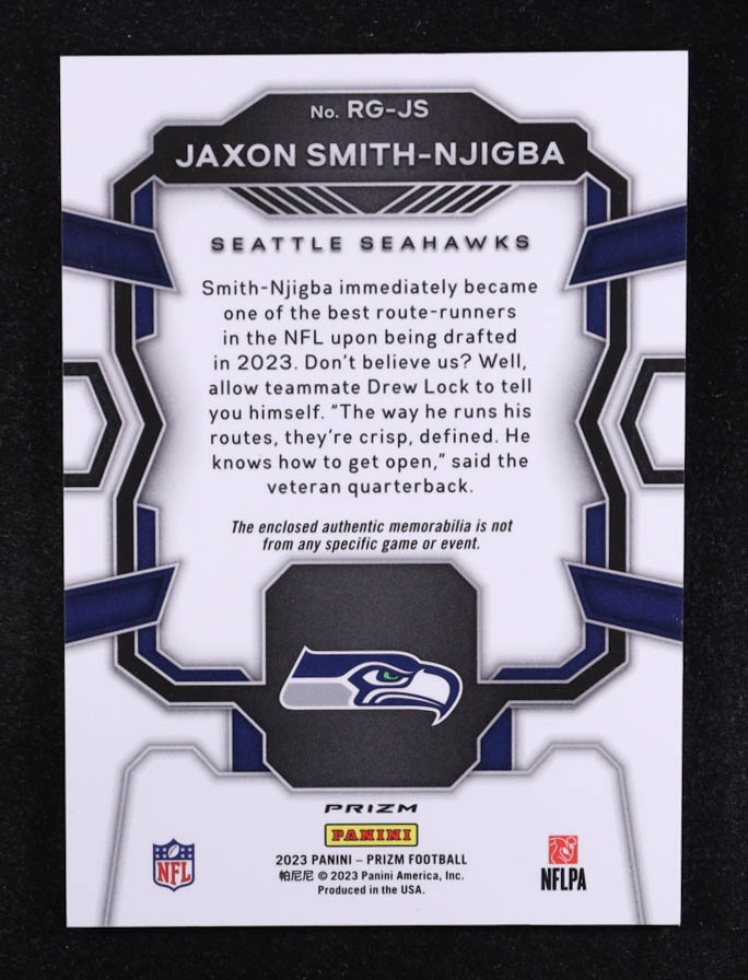 Jaxon Smith-Njigba 2023 Panini Prizm Rookie Gear Prizms Neon Green Pulsar #11 RC at PristineAuction.com Jaxon Smith-Njigba 2023 Panini Prizm Rookie Gear Prizms Neon Green Pulsar #11 RC at PristineAuction.com