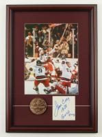 Jim Craig Signed "The Miracle on Ice Team USA" Custom Framed Cut Display with Brass Olympic Emblem Inscribed "1980 Gold" (PSA) at PristineAuction.com