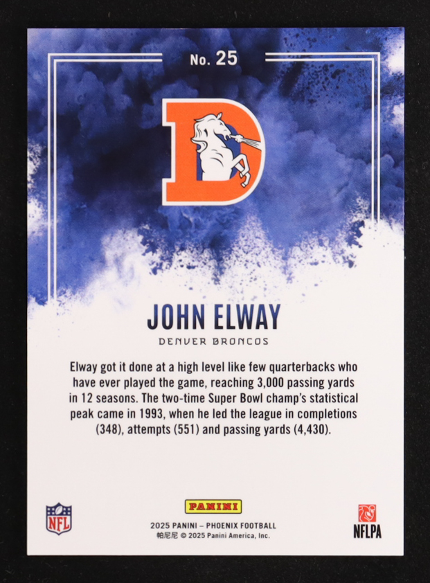 John Elway 2025 Panini Phoenix Color Blast #25 at PristineAuction.com John Elway 2025 Panini Phoenix Color Blast #25 at PristineAuction.com
