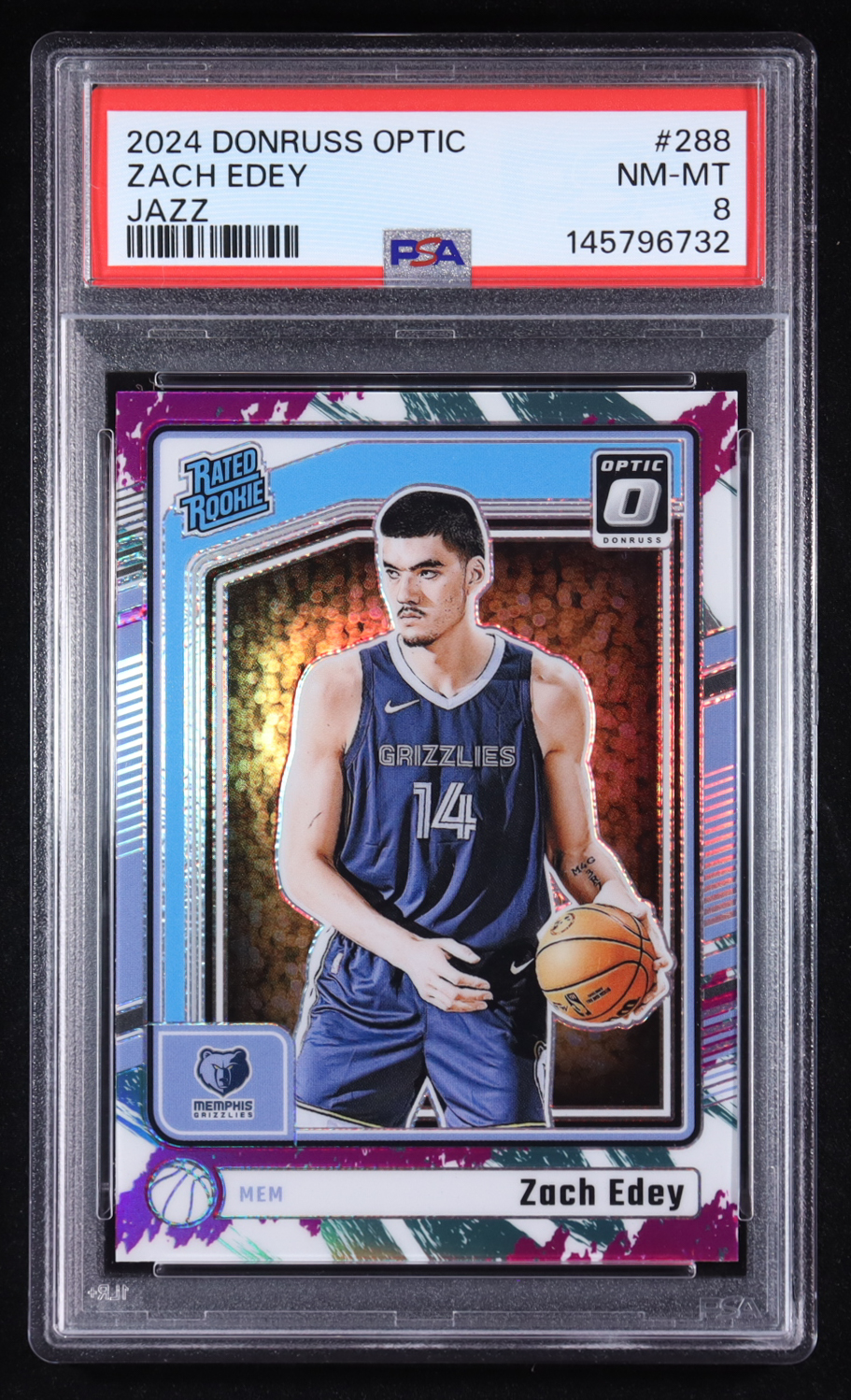 Zach Edey 2024-25 Donruss Optic Jazz #288 RC (PSA 8) at PristineAuction.com Zach Edey 2024-25 Donruss Optic Jazz #288 RC (PSA 8) at PristineAuction.com