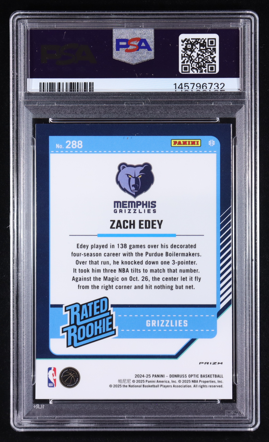 Zach Edey 2024-25 Donruss Optic Jazz #288 RC (PSA 8) at PristineAuction.com Zach Edey 2024-25 Donruss Optic Jazz #288 RC (PSA 8) at PristineAuction.com