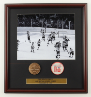"The Miracle on Ice Team USA" Custom Framed Photo Display with Brass Olympic Emblem & Lapel Pin at PristineAuction.com