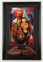 Mike Tyson Signed Custom Framed Set of (2) Vintage Boxing Gloves Display with Leroy Neiman Art Print (PSA & Tyson) at PristineAuction.com