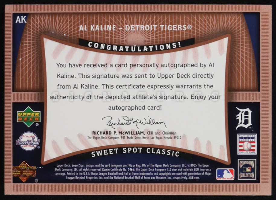 Al Kaline 2005 Sweet Spot Classic Signatures #AK T3 at PristineAuction.com Al Kaline 2005 Sweet Spot Classic Signatures #AK T3 at PristineAuction.com