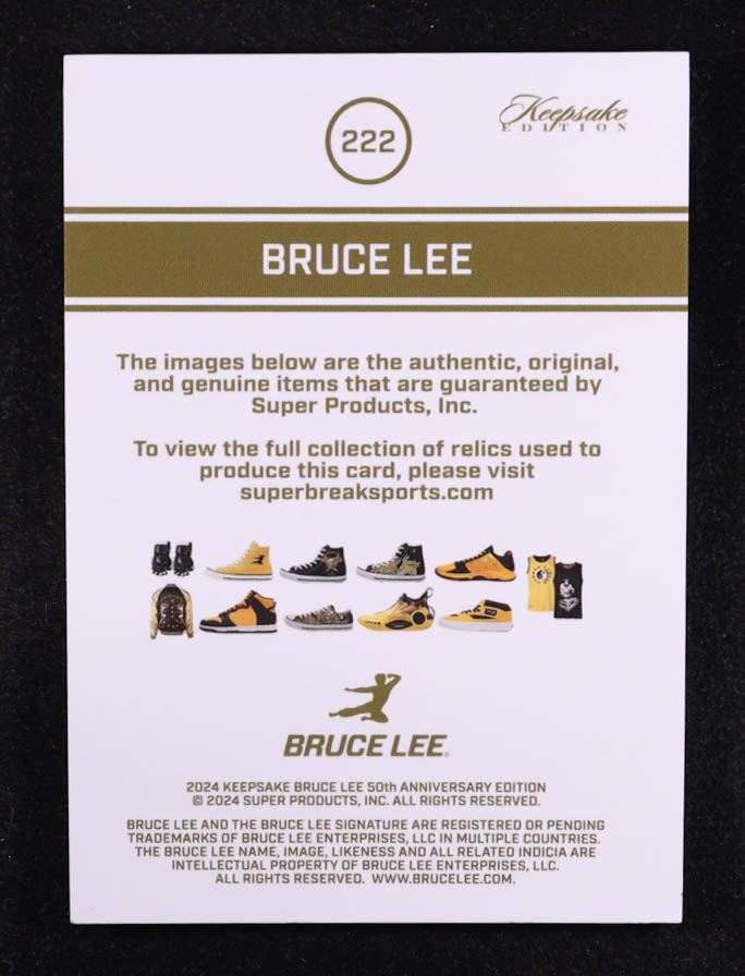 Bruce Lee 2024 Keepsake Collection Bruce Lee 50th Anniversary Kaleidoscope Edition Relics Silver #222 at PristineAuction.com Bruce Lee 2024 Keepsake Collection Bruce Lee 50th Anniversary Kaleidoscope Edition Relics Silver #222 at PristineAuction.com