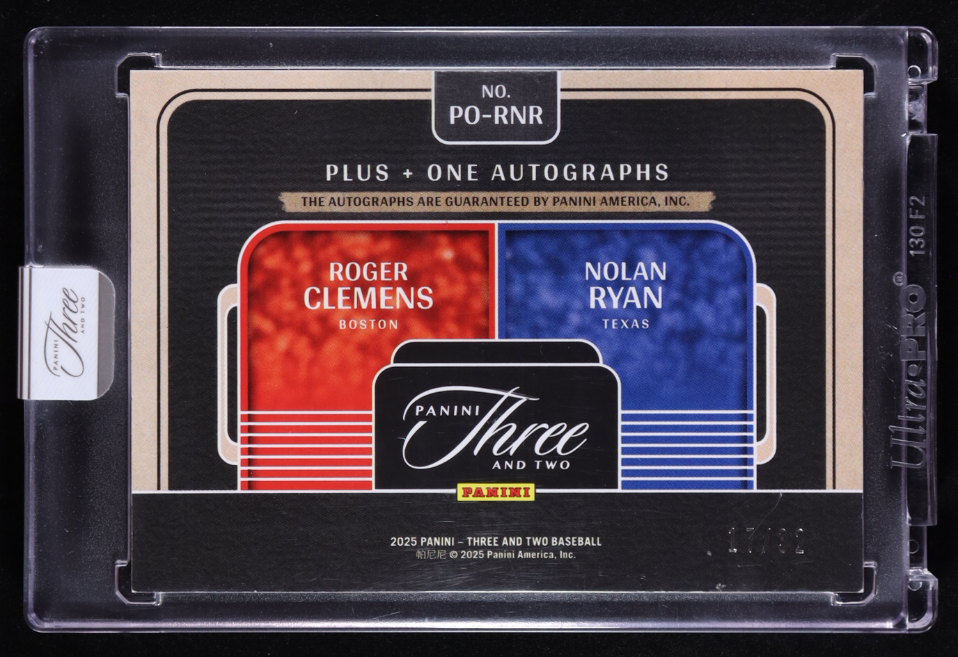 Roger Clemens / Nolan Ryan 2025 Panini Three and Two Plus One Autographs Blue #2 #17/32 at PristineAuction.com Roger Clemens / Nolan Ryan 2025 Panini Three and Two Plus One Autographs Blue #2 #17/32 at PristineAuction.com