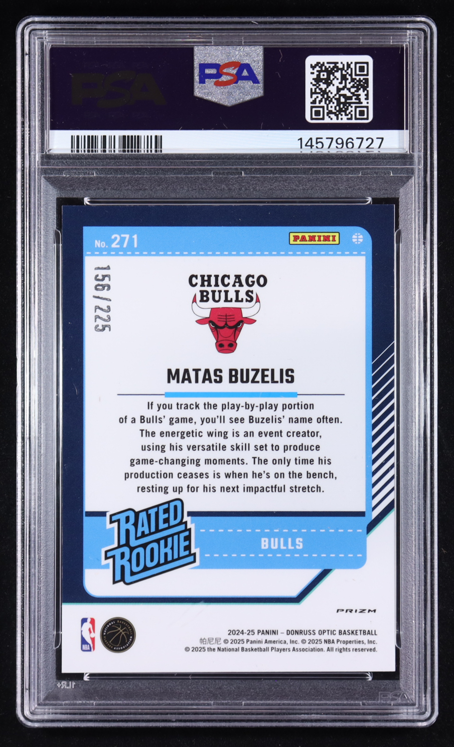 Matas Buzelis 2024-25 Donruss Optic Aqua #271 #156/225 RC (PSA 8) at PristineAuction.com Matas Buzelis 2024-25 Donruss Optic Aqua #271 #156/225 RC (PSA 8) at PristineAuction.com