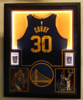 Stephen Curry Signed Custom Framed Jersey with LED Display & (2) Photos & (2) (PSA) Graded Sports Cards (Beckett) at PristineAuction.com