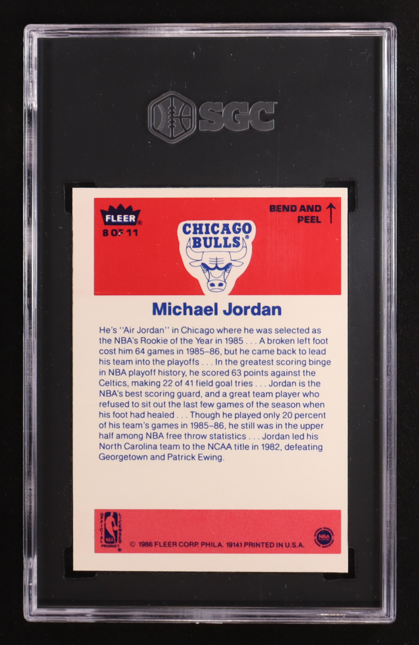 Michael Jordan 1986-87 Fleer Stickers #8 RC (SGC 6) at PristineAuction.com Michael Jordan 1986-87 Fleer Stickers #8 RC (SGC 6) at PristineAuction.com