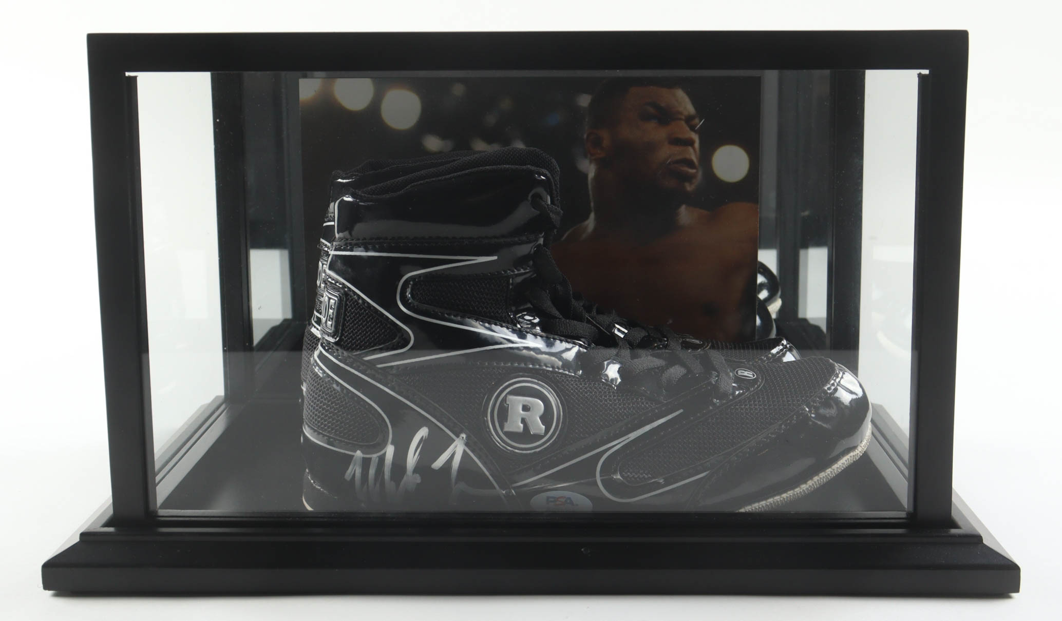 Mike Tyson Signed Ringside Set of (2) Boxing Shoes with Leroy Neiman Photoback Display Case (PSA & Tyson) at PristineAuction.com Mike Tyson Signed Ringside Set of (2) Boxing Shoes with Leroy Neiman Photoback Display Case (PSA & Tyson) at PristineAuction.com