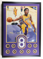 Kobe Bryant Signed Lakers Custom Framed Cut Display with Photo & (9) Replica Championship Rings (PSA) at PristineAuction.com