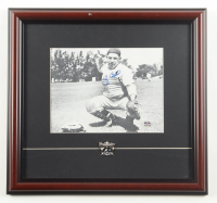 Yogi Berra Signed Yankees Custom Framed Photo Display with 75th Anniversary Yankees Stadium Pin (PSA) at PristineAuction.com
