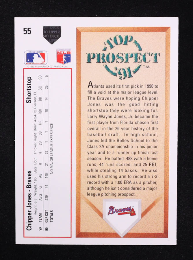 Chipper Jones 1991 Upper Deck #55 RC at PristineAuction.com Chipper Jones 1991 Upper Deck #55 RC at PristineAuction.com