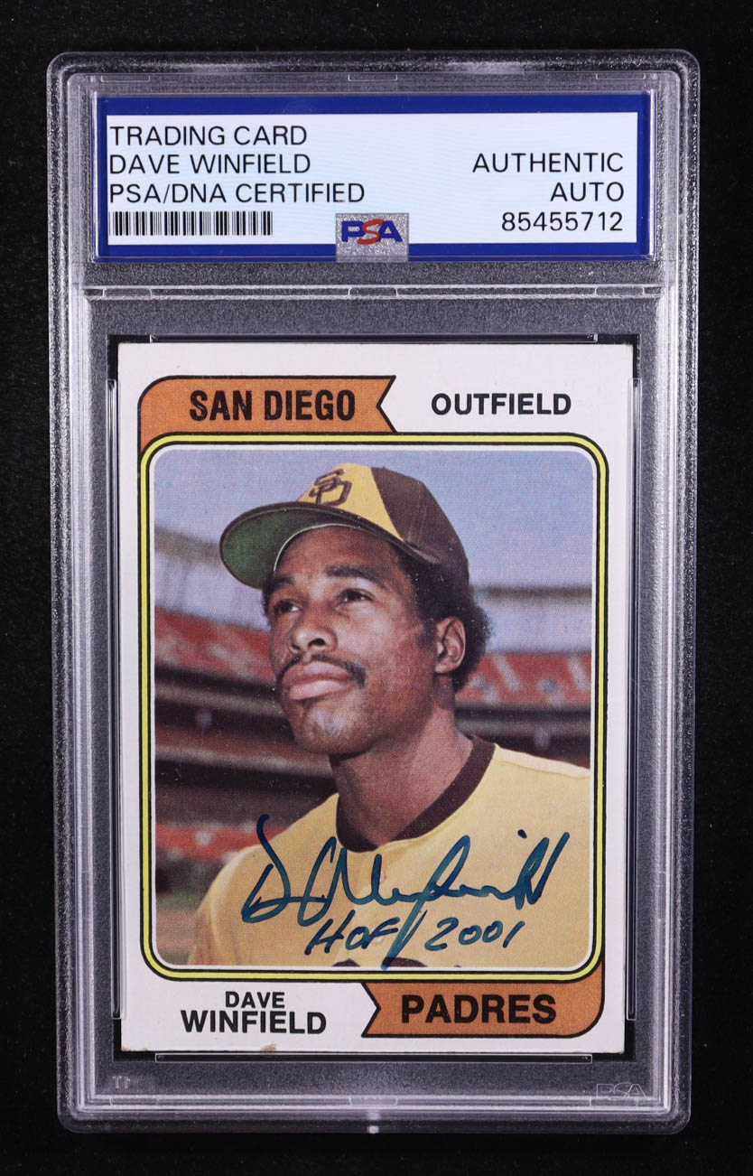 Dave Winfield Signed 1974 Topps Inscribed "HOF 2001" #456 RC (PSA) at PristineAuction.com Dave Winfield Signed 1974 Topps Inscribed "HOF 2001" #456 RC (PSA) at PristineAuction.com