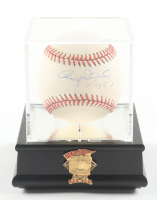 Roger Clemens Signed OAL Baseball with Display Case with Fenway Park Pin Inscribed "Cy 5" (Mays & PSA) at PristineAuction.com