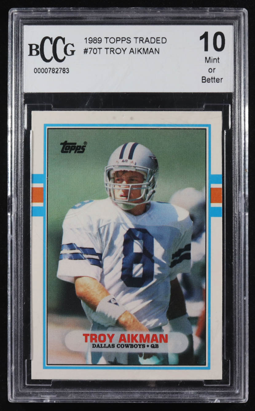Troy Aikman 1989 Topps Traded #70T RC (BCCG 10) at PristineAuction.com Troy Aikman 1989 Topps Traded #70T RC (BCCG 10) at PristineAuction.com