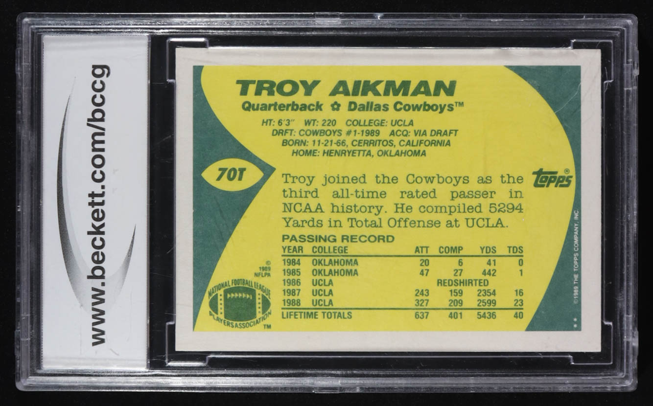 Troy Aikman 1989 Topps Traded #70T RC (BCCG 10) at PristineAuction.com Troy Aikman 1989 Topps Traded #70T RC (BCCG 10) at PristineAuction.com