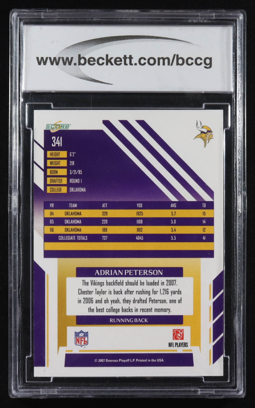 Adrian Peterson 2007 Score #341 RC (BCCG 10) at PristineAuction.com Adrian Peterson 2007 Score #341 RC (BCCG 10) at PristineAuction.com
