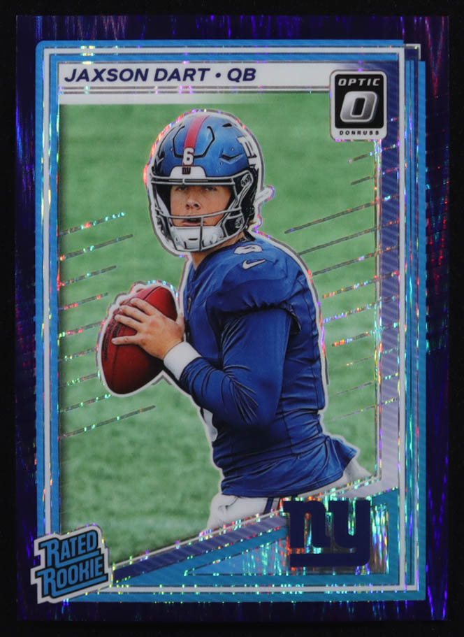 Jaxson Dart 2025 Donruss Optic Purple Shock #273 RR RC at PristineAuction.com Jaxson Dart 2025 Donruss Optic Purple Shock #273 RR RC at PristineAuction.com