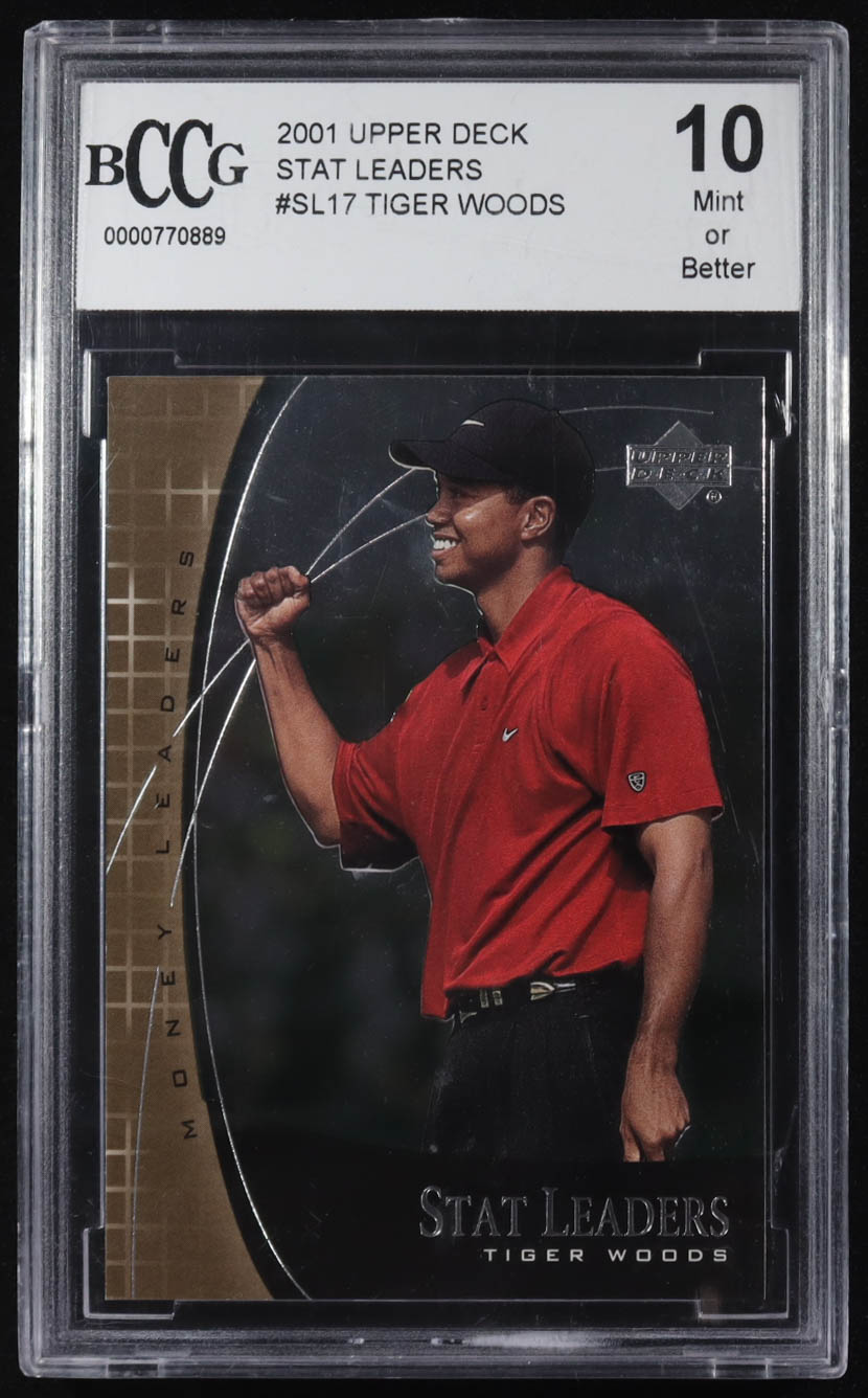 Tiger Woods 2001 Upper Deck Stat Leaders #SL17 RC (BCCG 10) at PristineAuction.com Tiger Woods 2001 Upper Deck Stat Leaders #SL17 RC (BCCG 10) at PristineAuction.com