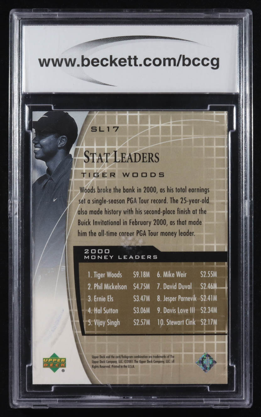 Tiger Woods 2001 Upper Deck Stat Leaders #SL17 RC (BCCG 10) at PristineAuction.com Tiger Woods 2001 Upper Deck Stat Leaders #SL17 RC (BCCG 10) at PristineAuction.com