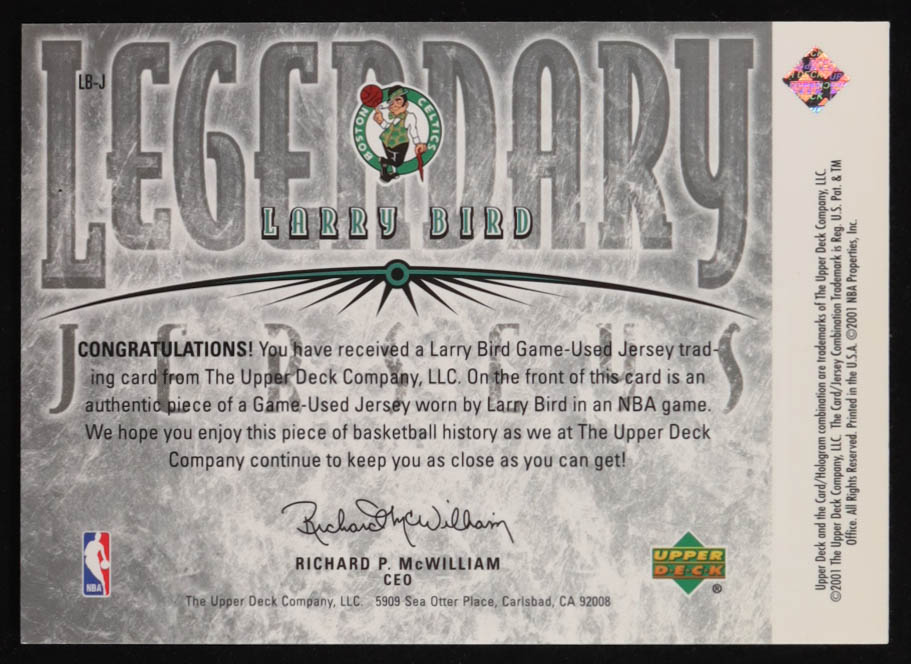 Larry Bird 2000-01 Upper Deck Legends Legendary Jerseys #LBJ at PristineAuction.com Larry Bird 2000-01 Upper Deck Legends Legendary Jerseys #LBJ at PristineAuction.com