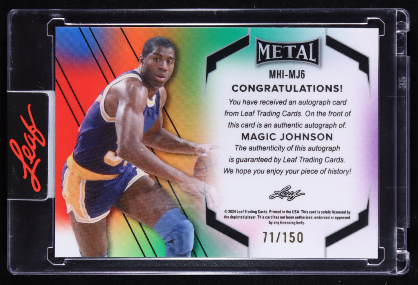 Magic Johnson 2024 Leaf Metal Inscriptions Prismatic Green #MHIMJ6 #071/150 at PristineAuction.com Magic Johnson 2024 Leaf Metal Inscriptions Prismatic Green #MHIMJ6 #071/150 at PristineAuction.com