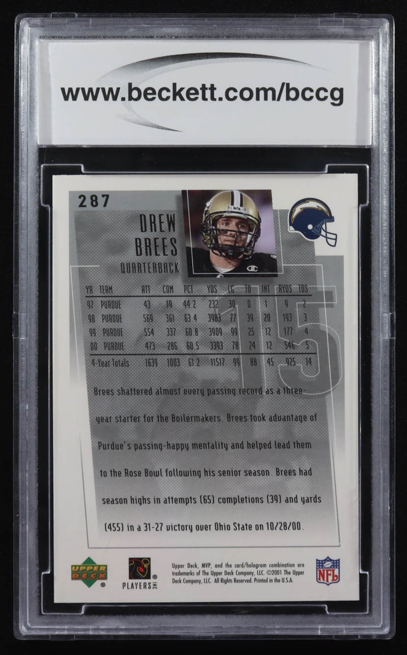 Drew Brees 2001 Upper Deck MVP #287 RC (BCCG 10) at PristineAuction.com Drew Brees 2001 Upper Deck MVP #287 RC (BCCG 10) at PristineAuction.com