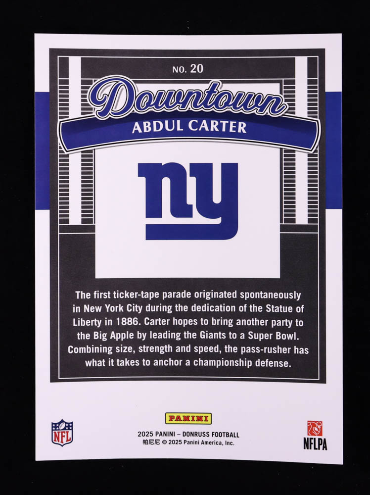 Abdul Carter 2025 Donruss Downtown! Oversize #20 RC at PristineAuction.com Abdul Carter 2025 Donruss Downtown! Oversize #20 RC at PristineAuction.com