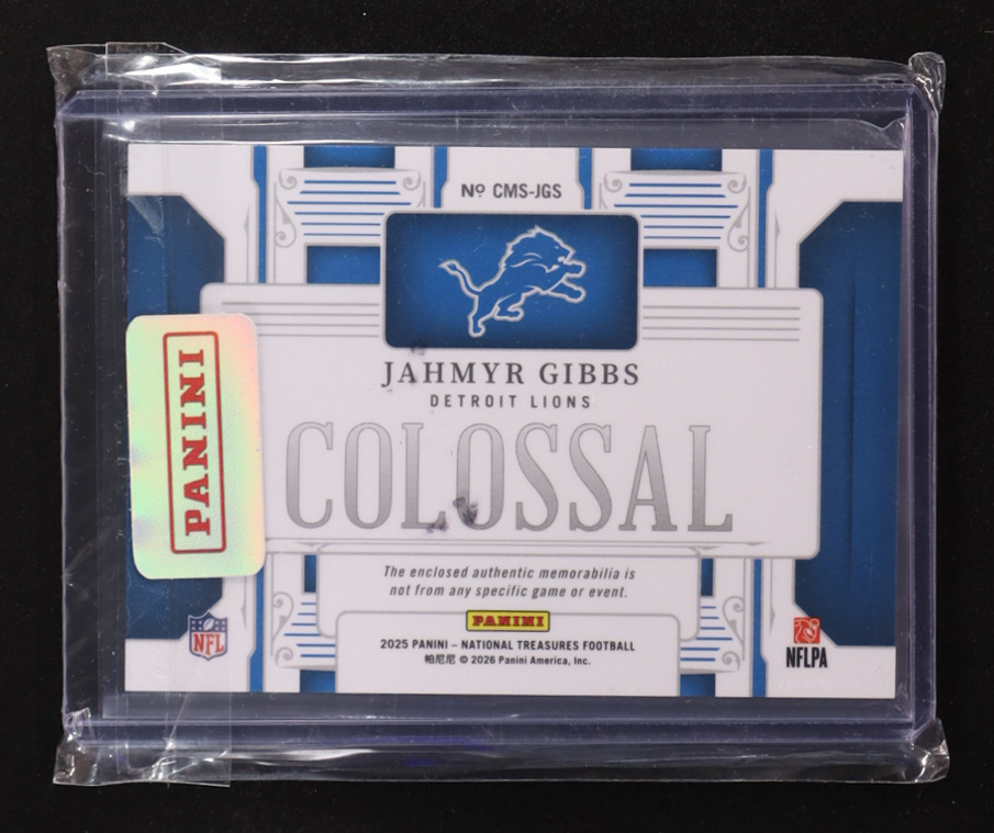 Jahmyr Gibbs 2025 Panini National Treasures Colossal Materials Prime Holo Gold #20 #05/10 at PristineAuction.com Jahmyr Gibbs 2025 Panini National Treasures Colossal Materials Prime Holo Gold #20 #05/10 at PristineAuction.com