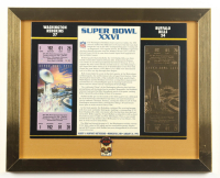 Super Bowl XXVI Commemorative Score Card with 23KT Gold Ticket Framed Display With Super Bowl XXVI Pin at PristineAuction.com