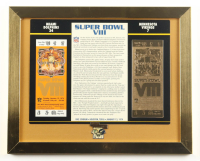 Super Bowl VIII Commemorative Score Card with 23KT Gold Ticket Framed Display With Super Bowl VIII Pin at PristineAuction.com