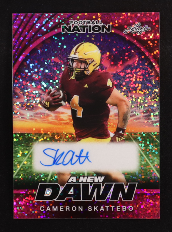 Cameron Skattebo 2025 Leaf Football Nation A New Dawn Autographs Sparkle Pink #NACS1 RC #4/6 at PristineAuction.com Cameron Skattebo 2025 Leaf Football Nation A New Dawn Autographs Sparkle Pink #NACS1 RC #4/6 at PristineAuction.com