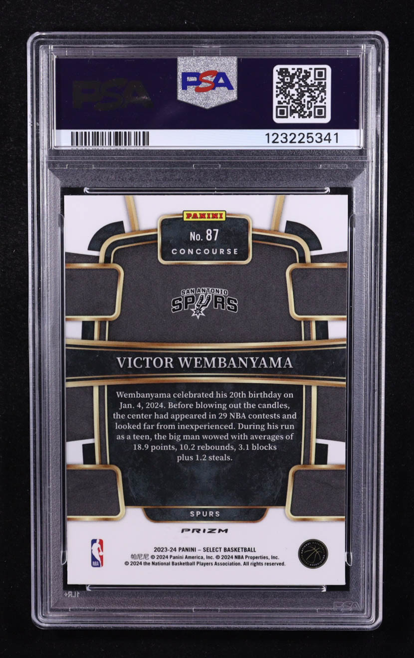 Victor Wembanyama 2023-24 Panini Select Concourse Blue Cracked Ice #79 RC (PSA 9) at PristineAuction.com Victor Wembanyama 2023-24 Panini Select Concourse Blue Cracked Ice #79 RC (PSA 9) at PristineAuction.com