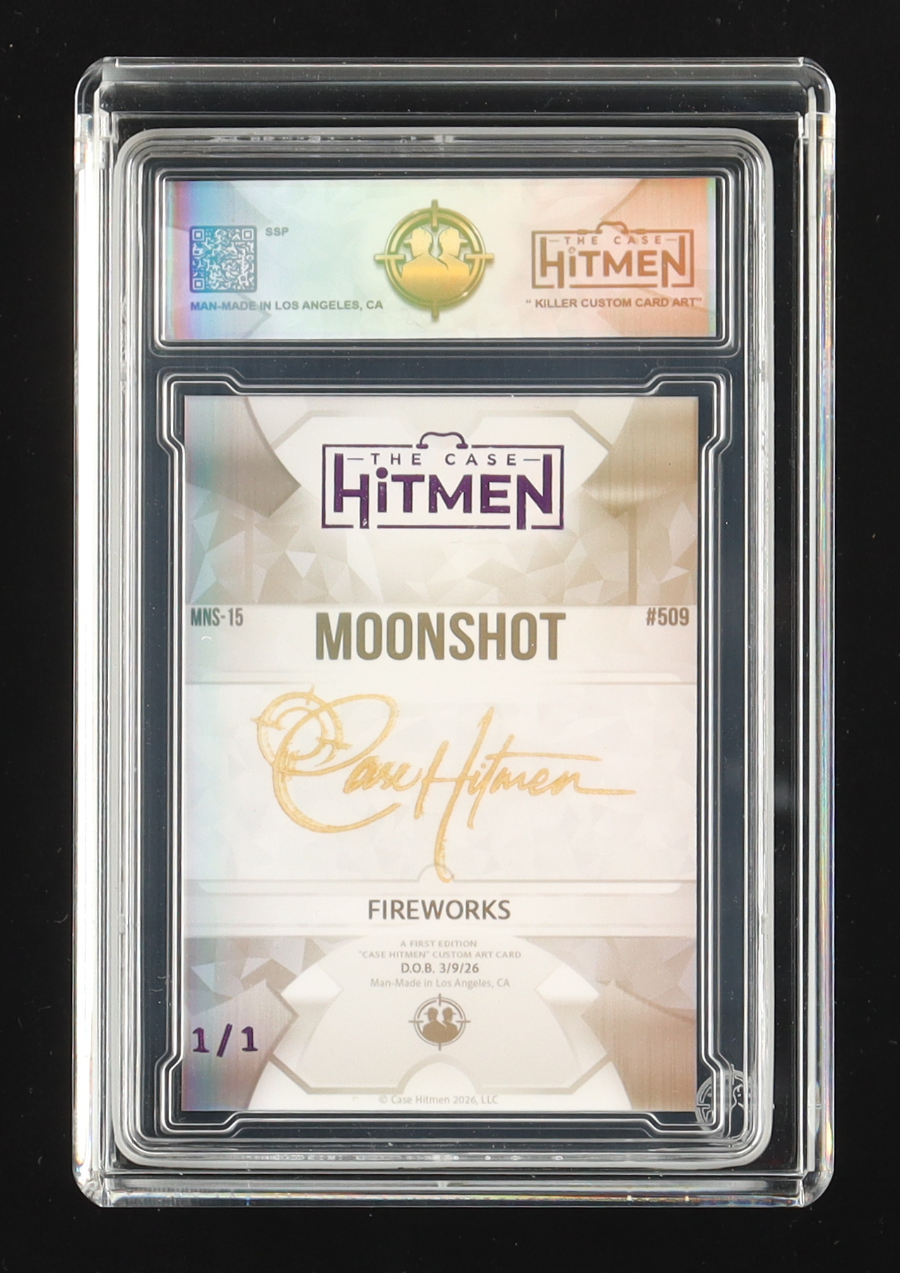 Victor Wembanyama - Moonshot MNS-15 Fireworks #509 - 2026 The Case Hitmen 1/1 Custom Art Card with Display Case at PristineAuction.com Victor Wembanyama - Moonshot MNS-15 Fireworks #509 - 2026 The Case Hitmen 1/1 Custom Art Card with Display Case at PristineAuction.com