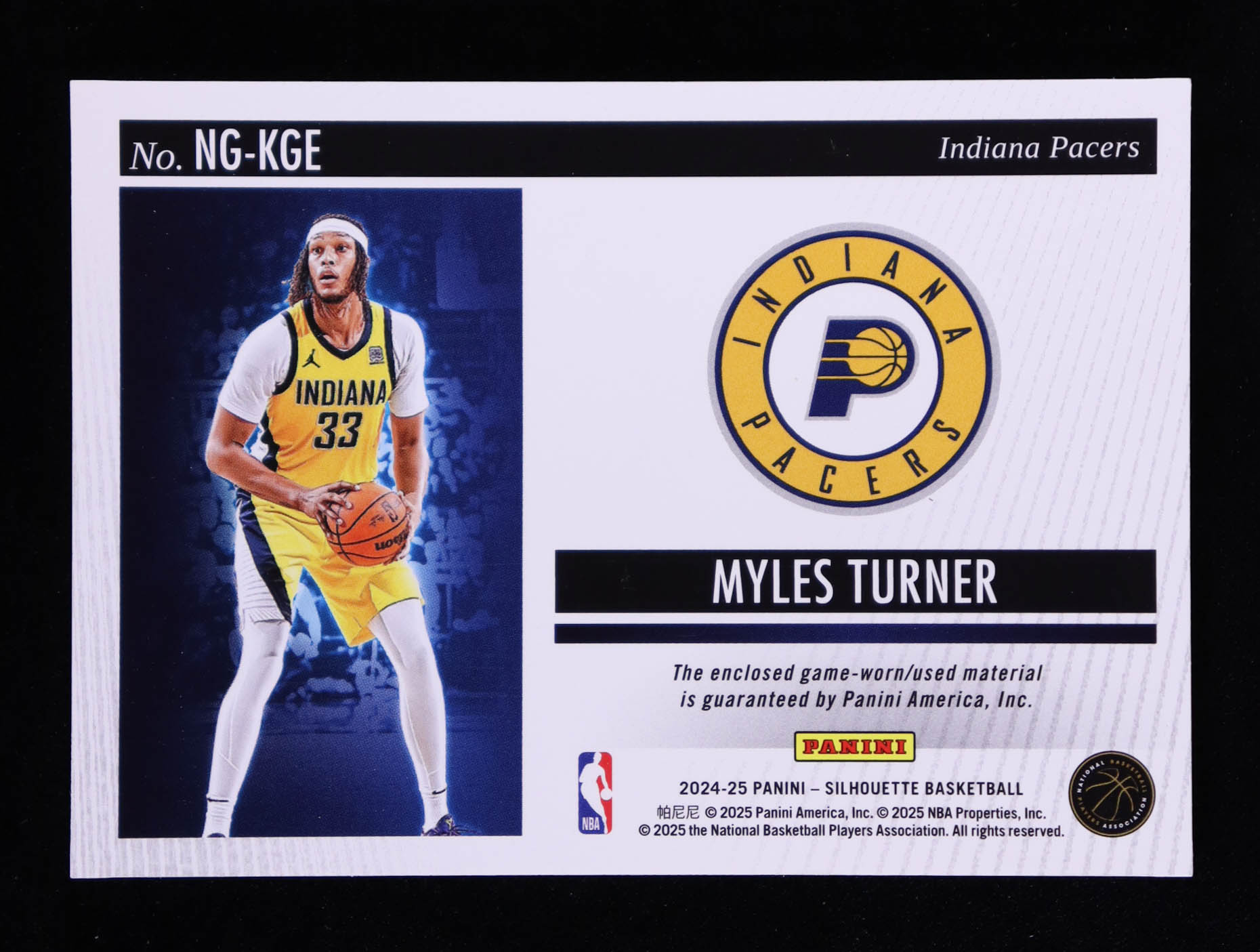 Myles Turner 2024-25 Panini Silhouette NBA Gear #36 at PristineAuction.com Myles Turner 2024-25 Panini Silhouette NBA Gear #36 at PristineAuction.com