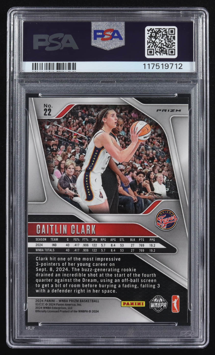 Caitlin Clark 2024 Panini Prizm WNBA Prizms Blue Velocity #22 RC (PSA 9) at PristineAuction.com Caitlin Clark 2024 Panini Prizm WNBA Prizms Blue Velocity #22 RC (PSA 9) at PristineAuction.com