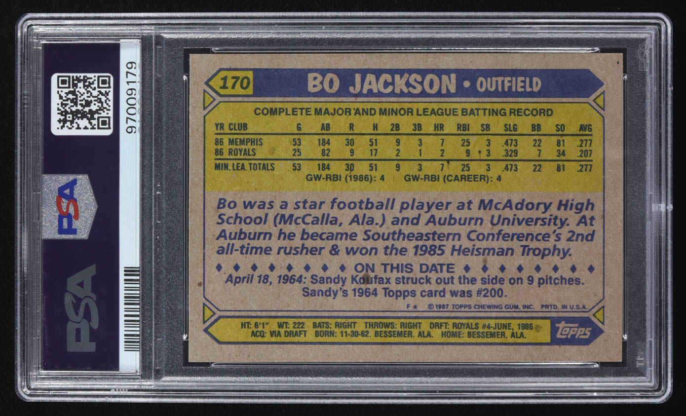 Bo Jackson 1987 Topps Future Stars #170 RC (PSA 8) at PristineAuction.com Bo Jackson 1987 Topps Future Stars #170 RC (PSA 8) at PristineAuction.com