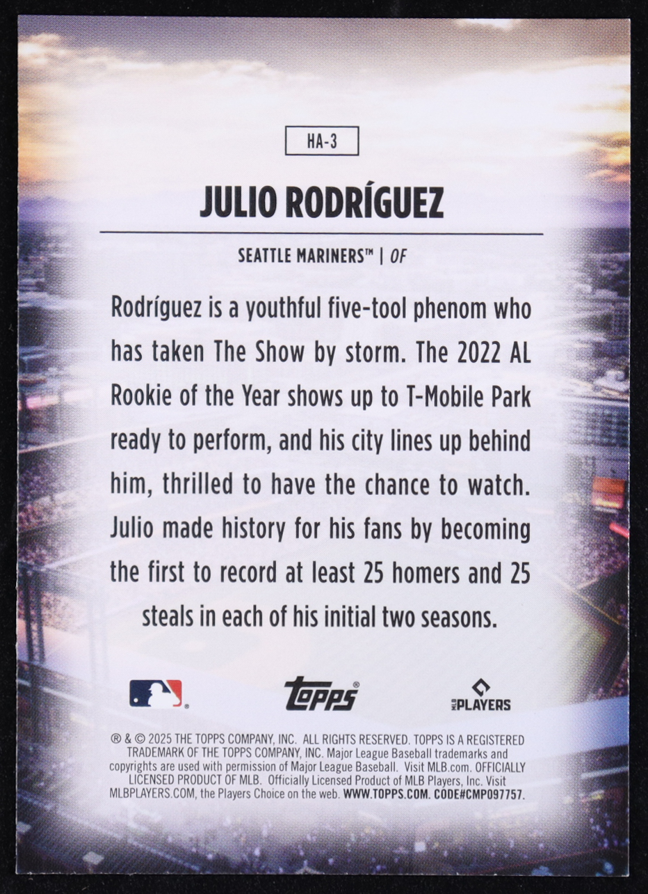 Julio Rodriguez 2025 Topps Home Field Advantage #HA3 at PristineAuction.com Julio Rodriguez 2025 Topps Home Field Advantage #HA3 at PristineAuction.com