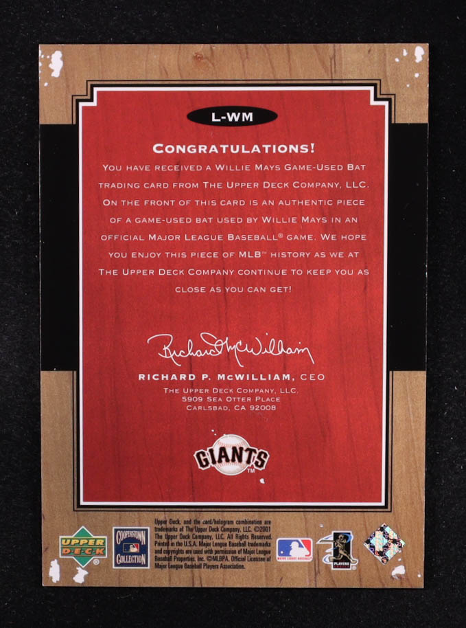 Willie Mays 2001 Upper Deck Legends Legendary Lumber #LWM DP at PristineAuction.com Willie Mays 2001 Upper Deck Legends Legendary Lumber #LWM DP at PristineAuction.com