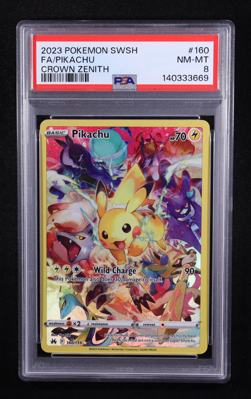 Pikachu 2023 Pokemon TCG Sword & Shield Crown Zenith Full Art #160 Holo (PSA 8) at PristineAuction.com Pikachu 2023 Pokemon TCG Sword & Shield Crown Zenith Full Art #160 Holo (PSA 8) at PristineAuction.com