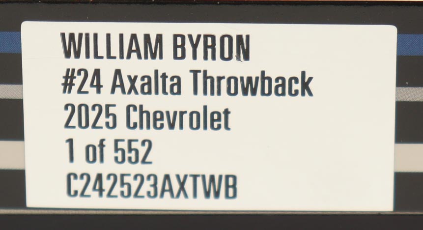 William Byron Signed 2025 #24 Axalta Throwback | 1:24 Diecast Car (PA) at PristineAuction.com William Byron Signed 2025 #24 Axalta Throwback | 1:24 Diecast Car (PA) at PristineAuction.com