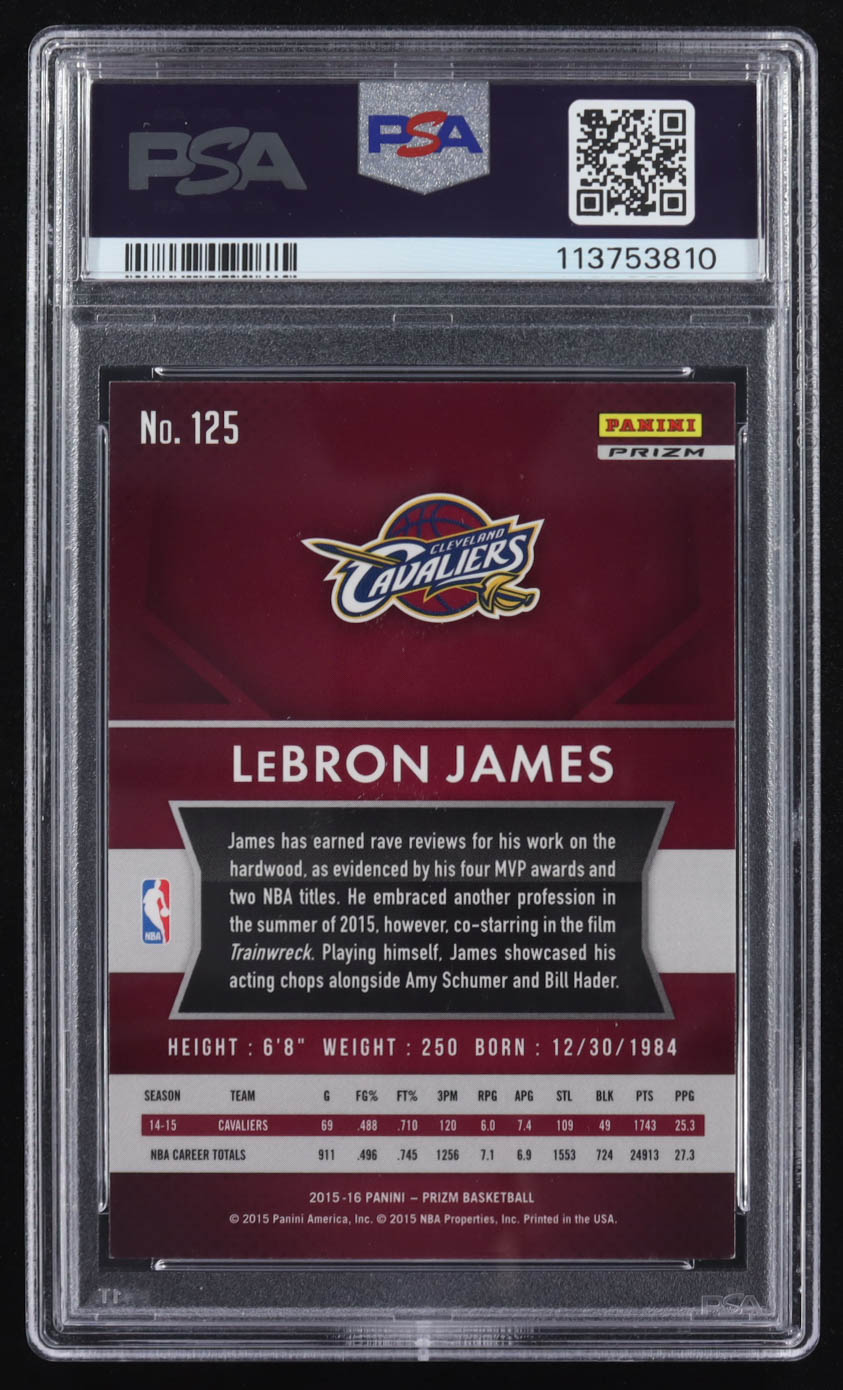 LeBron James 2015-16 Panini Prizm Prizms Silver #125 (PSA 9) at PristineAuction.com LeBron James 2015-16 Panini Prizm Prizms Silver #125 (PSA 9) at PristineAuction.com