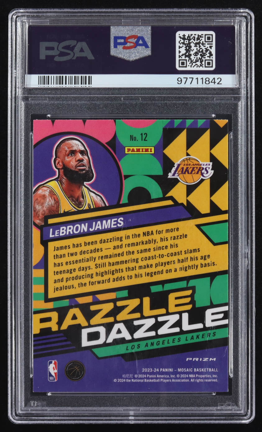 LeBron James 2023-24 Panini Mosaic Razzle Dazzle #12 (PSA 9) at PristineAuction.com LeBron James 2023-24 Panini Mosaic Razzle Dazzle #12 (PSA 9) at PristineAuction.com