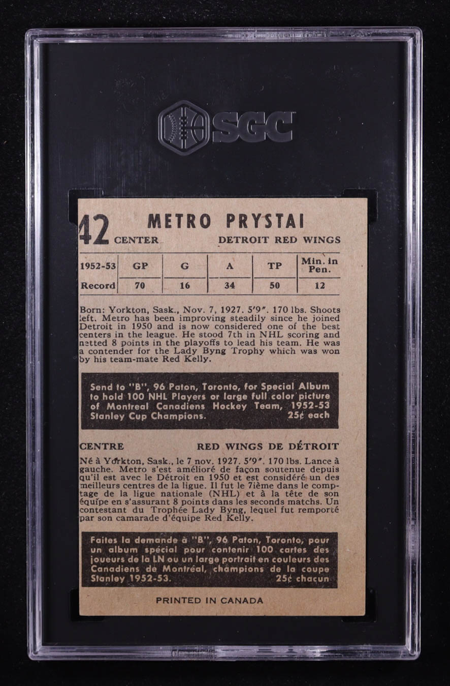 Metro Prystai 1953-54 Parkhurst #42 (SGC 3) at PristineAuction.com Metro Prystai 1953-54 Parkhurst #42 (SGC 3) at PristineAuction.com