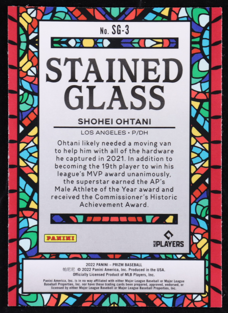 Shohei Ohtani 2022 Panini Prizm Stained Glass #3 at PristineAuction.com Shohei Ohtani 2022 Panini Prizm Stained Glass #3 at PristineAuction.com