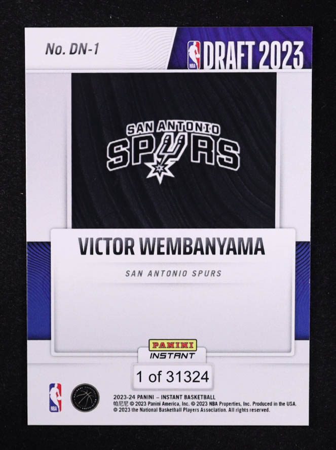 Victor Wembanyama 2023-24 Panini Instant NBA Draft Night 2023 #DN-1 RC #1/31324 at PristineAuction.com Victor Wembanyama 2023-24 Panini Instant NBA Draft Night 2023 #DN-1 RC #1/31324 at PristineAuction.com